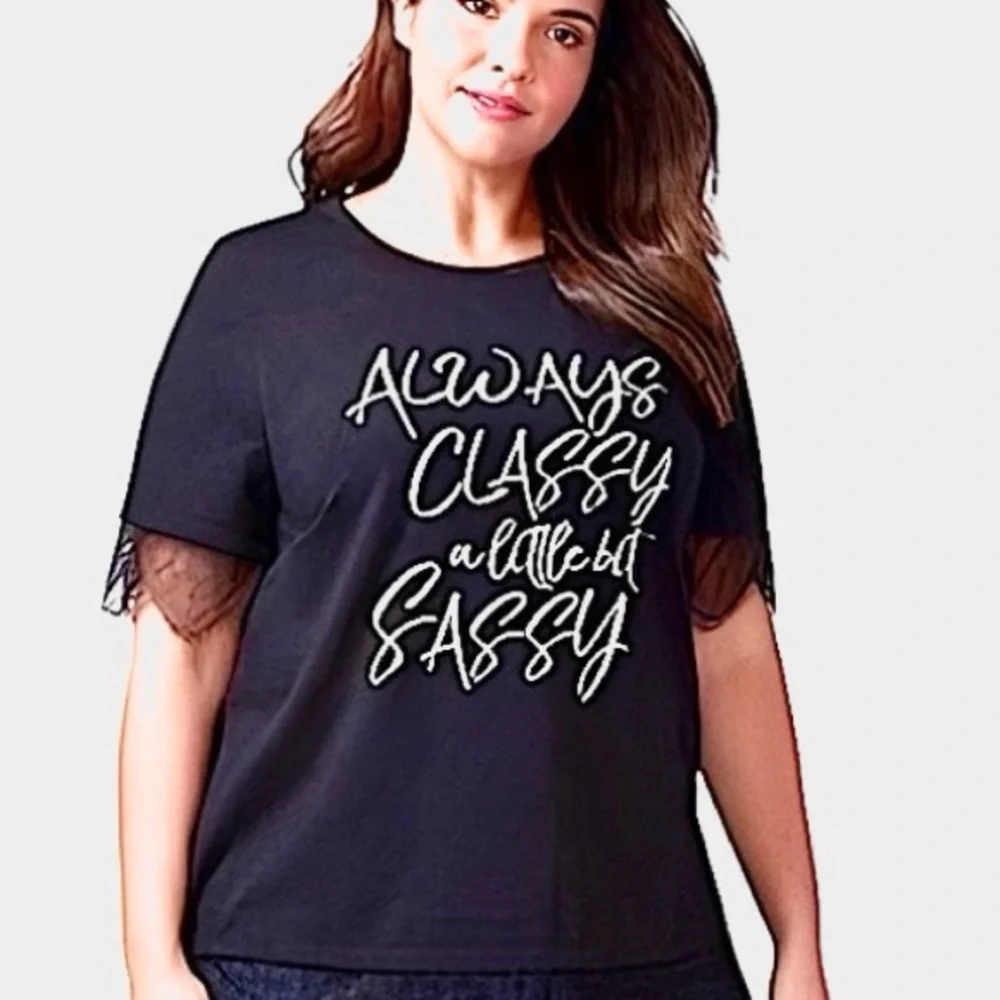 2/$13🌼LANE BRYANT Graphic Tee With Lace Trim🌼 - Picture 11 of 11